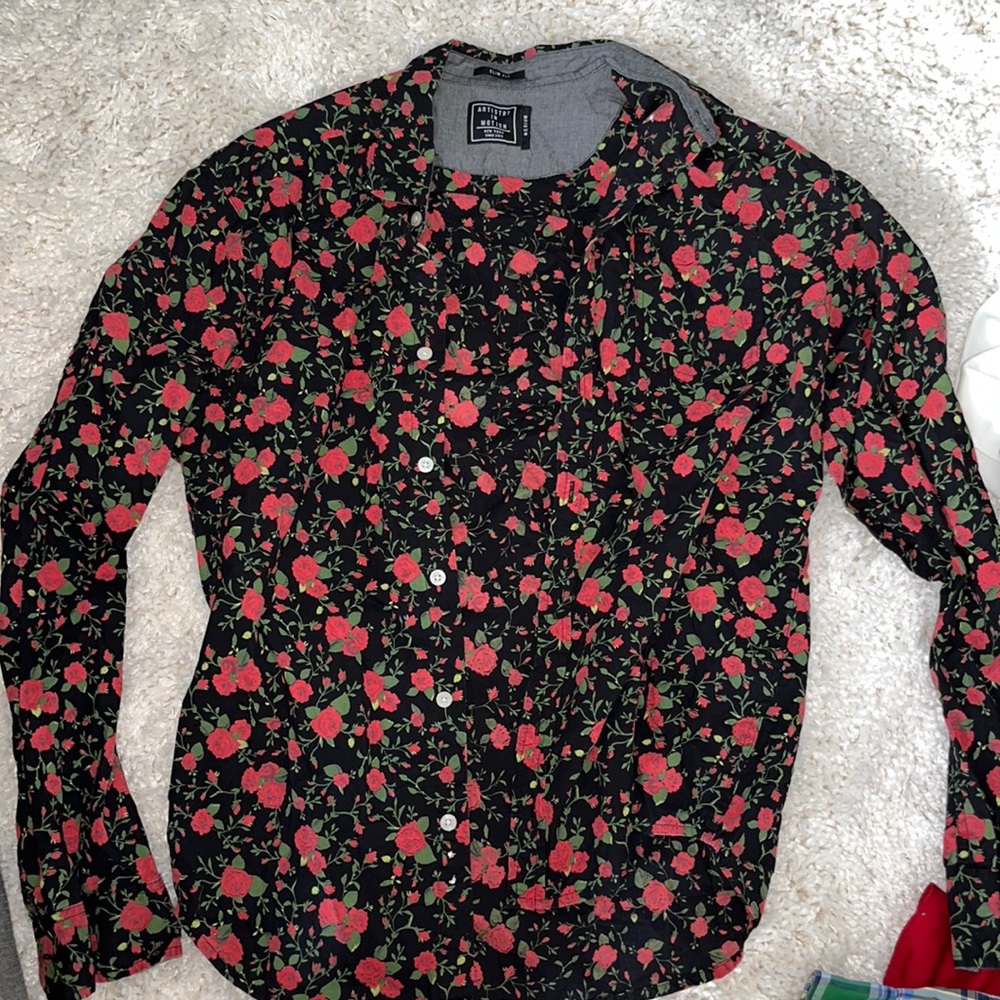 Mens button down casual roses